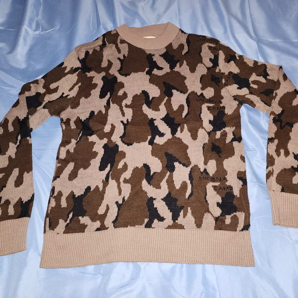 BOB FRATZKE WINONA CAMO SYSTEM MEN'S  KNIT SWEATHER BROWN/BEIGE SZ XL